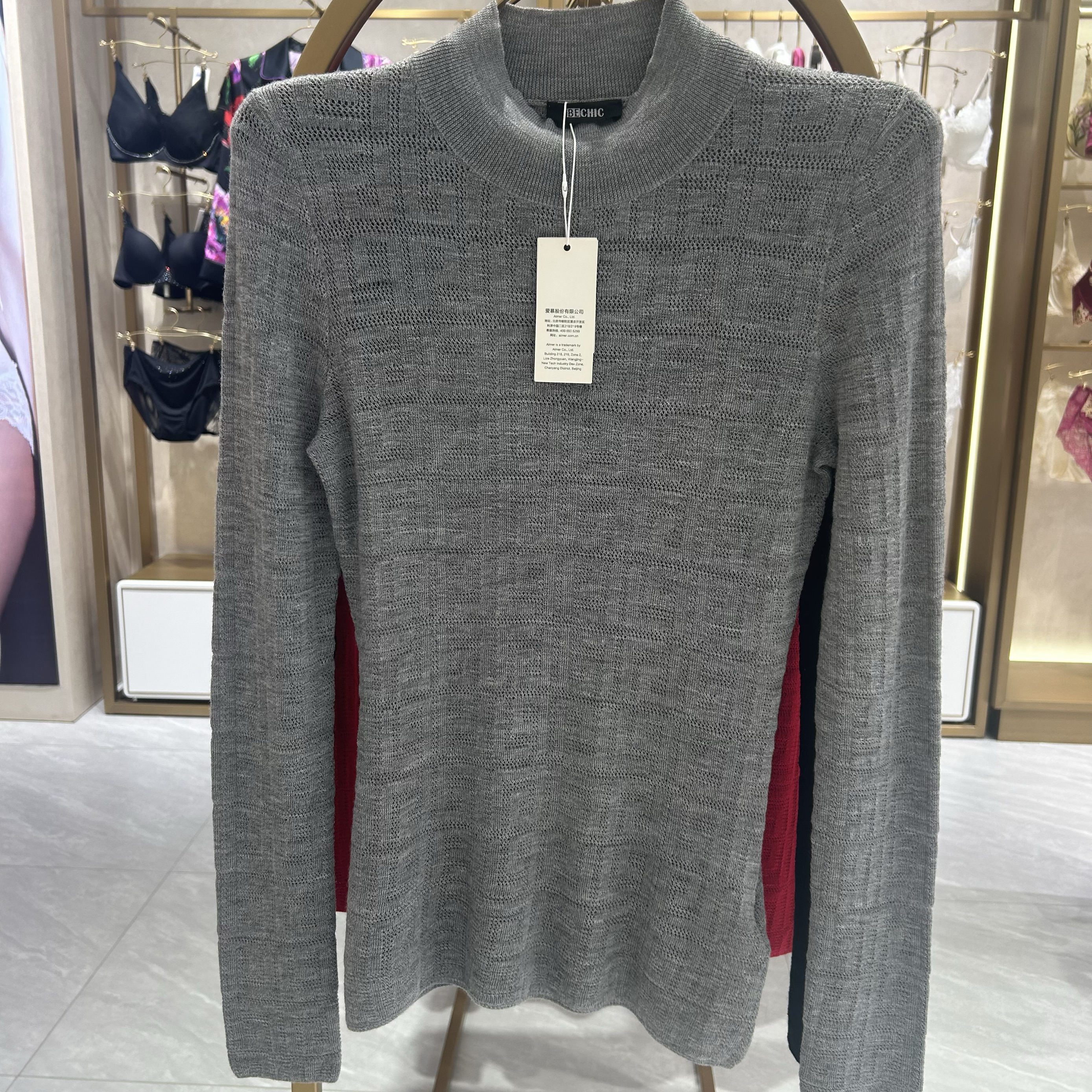 爱慕高端薄羊毛镂空BeChic晴享小高领长袖打底衫BC72BQ1吊牌2580