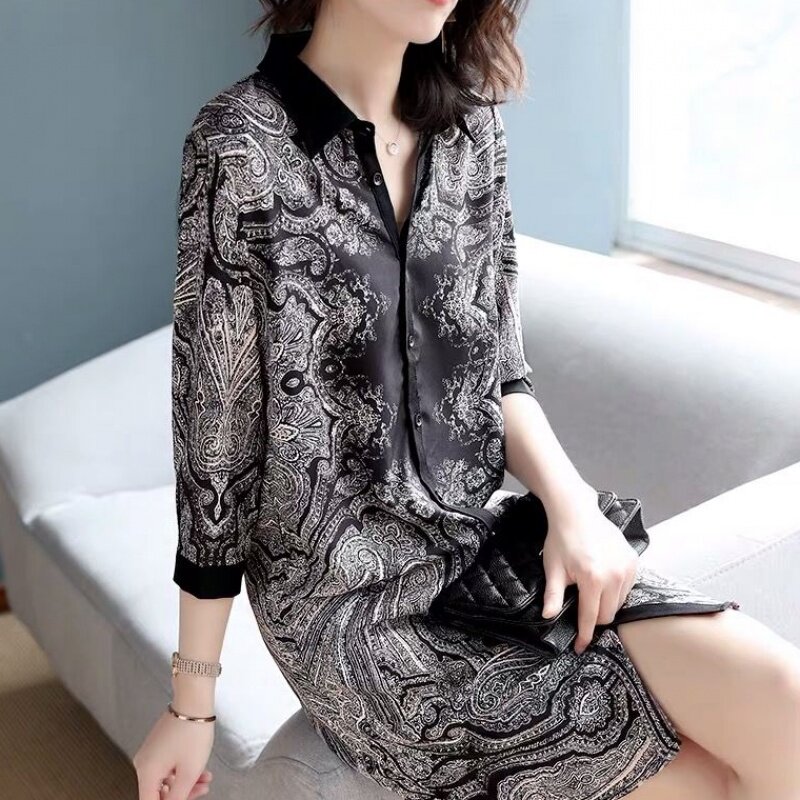 2019 new pattern summer Women's wear fashion Easy printing Mid length version Chiffon Dress temperament shirt skirtin the Women's clothing/Boutique , Lace shirt/Chiffon shirt  category - from Buy2taobao.com to provide professional Taobao agent buy service
