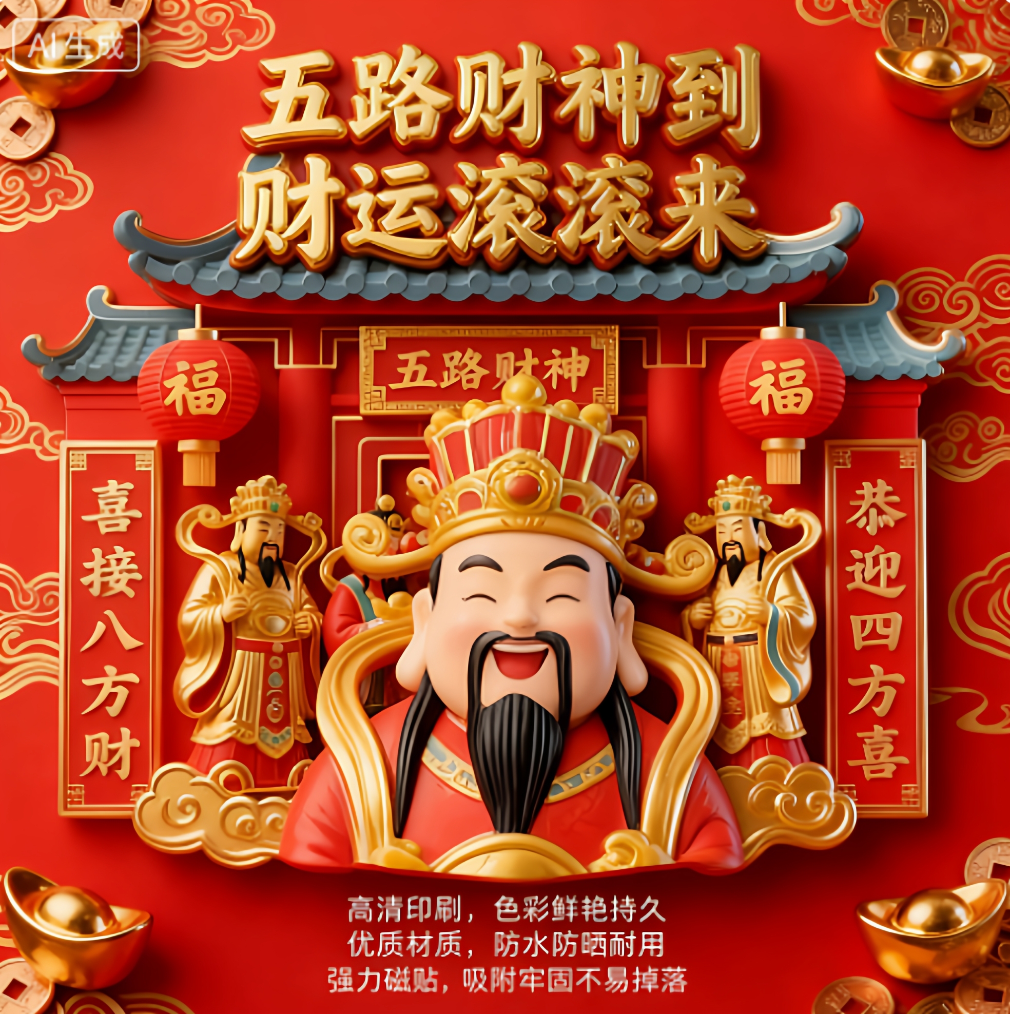 五路财神冰箱贴招财运