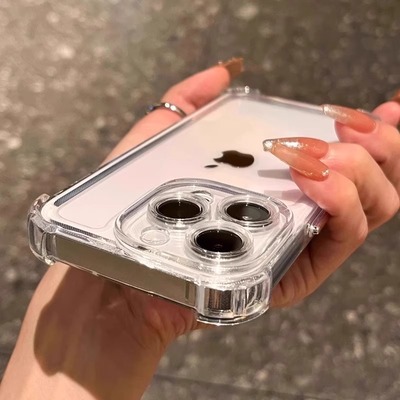 自带镜头膜简约高级感16/17适用苹果15pro手机壳iphone13透明14promax全包12防摔plus硅胶11男x/xr气囊保护套