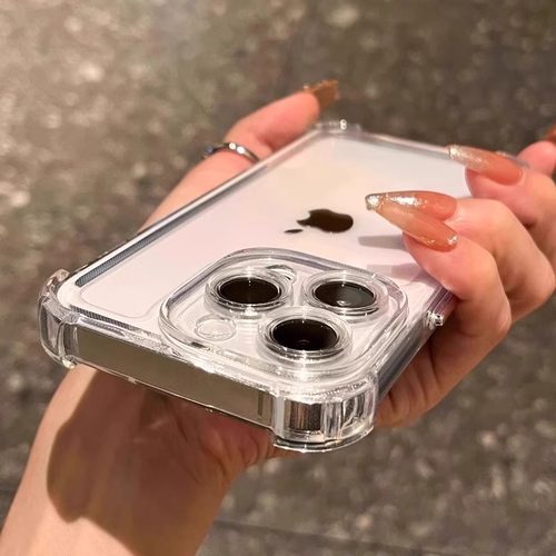 自带镜头膜简约高级感16/17适用苹果15pro手机壳iphone13透明14promax全包12防摔plus硅胶11男x/xr气囊保护套