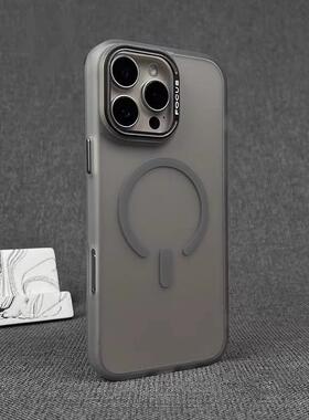 适用苹果16promax强磁吸手机壳iPhone15Pro金属按键12简约13防滑14/11pm半透磨砂肤感16plus防摔ip男女保护套