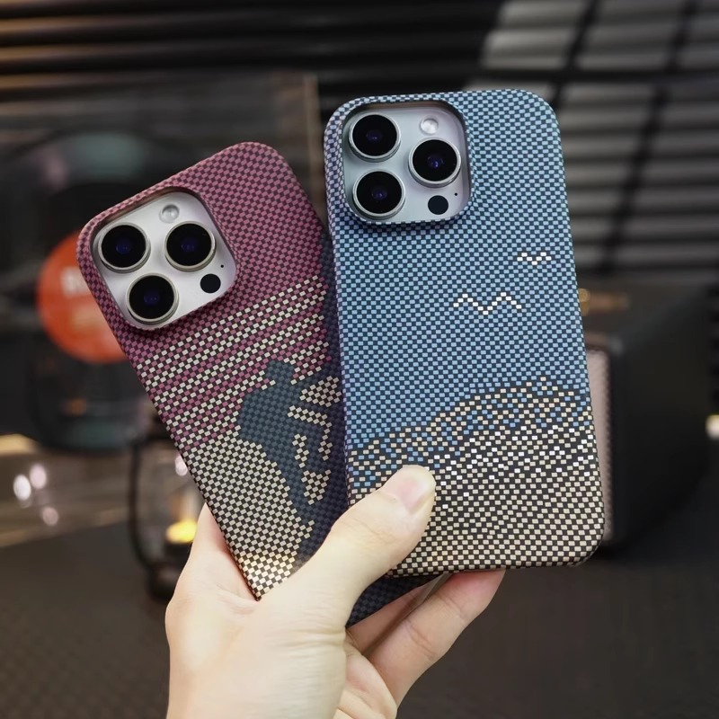 简约PC半包无边磨砂防摔苹果16promax手机壳新款适用iPhone15凯夫拉碳纤维纹14散热13男女12轻薄高级感保护套