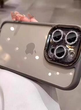 闪粉镜头膜适用苹果16promax手机壳2024新款女沙漠金色iphone15透明14pro高级感小众13奢华12全包16Plus防摔