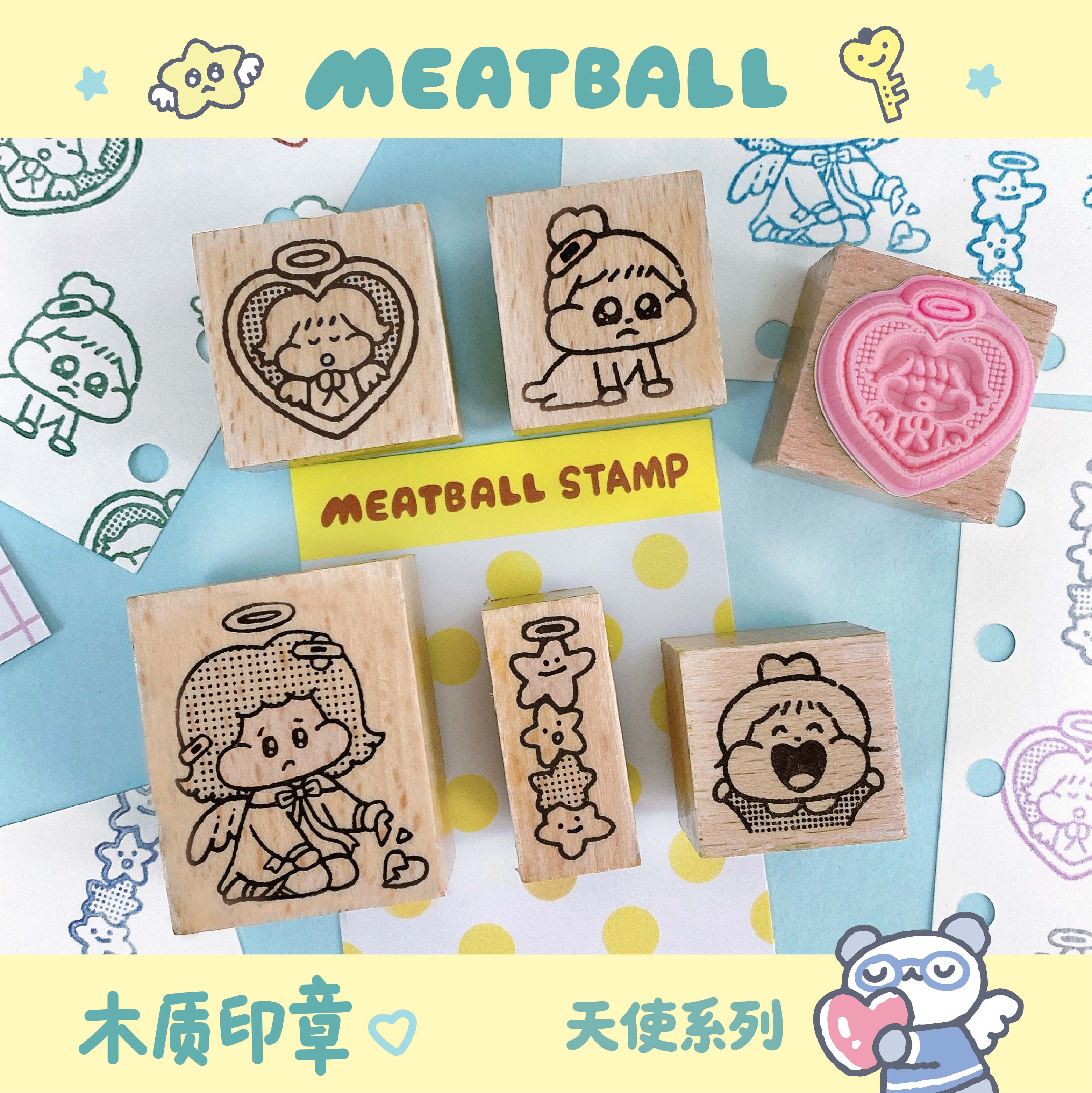 Meatball原创可爱橡胶榉木木质印章手帐 - 天使系列 （不含印泥）