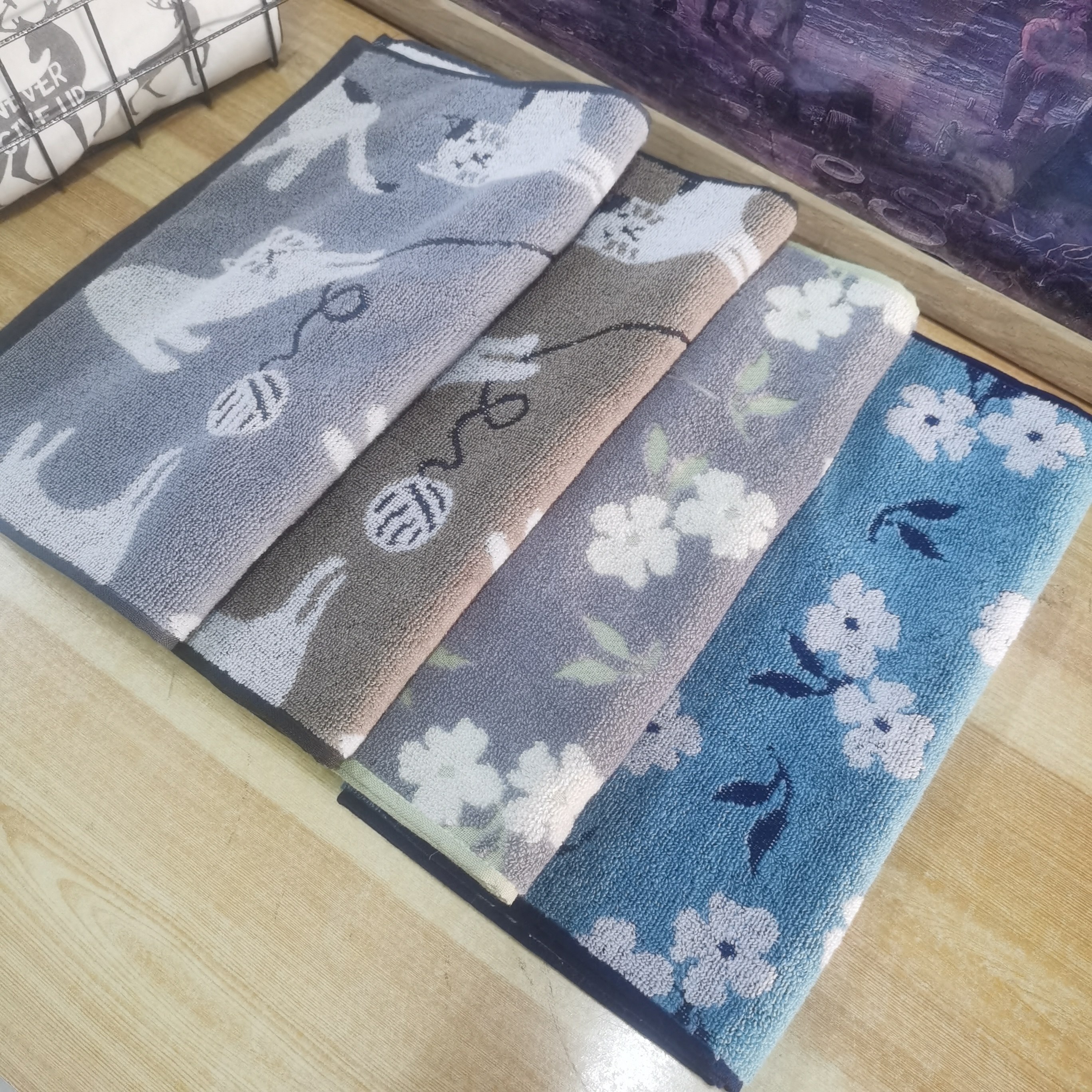 出口日本原单纯棉无捻纱柔软可爱小猫咪花朵情侣毛巾面巾洗脸巾,居家布艺,毛巾/面巾,淘宝优惠券,粉丝福利购,淘宝优惠卷