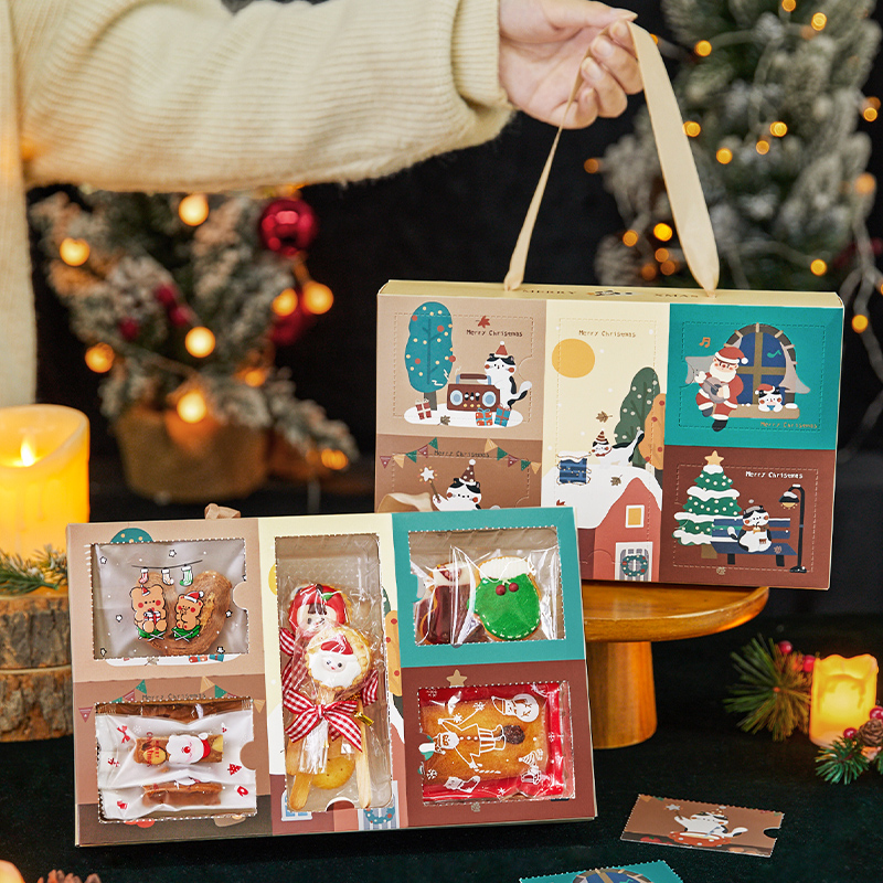 圣诞礼物盲盒包装盒烘焙曲奇饼干糖果奶枣雪花酥棒棒糖手提礼盒空