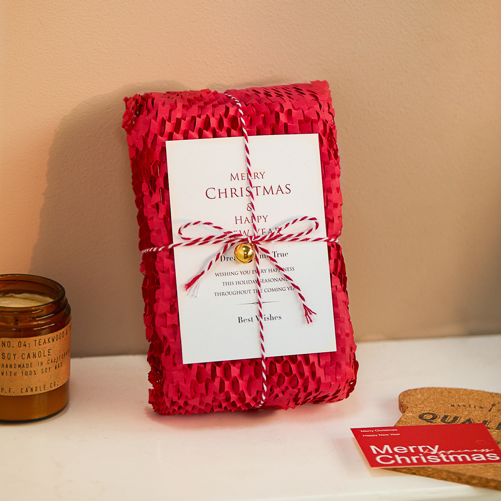 圣诞高档红色牛皮蜂窝纸烘焙糕点饼干礼盒礼物包装盒垫纸填充装饰