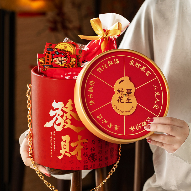 老人寿诞寿宴红礼盒包装盒烘焙曲奇饼干糖果高档手提福桶礼品盒空