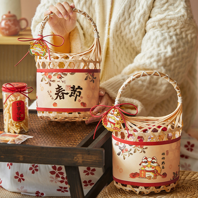 2025新年创意流心鲜肉月饼蛋黄酥礼盒包装盒送人竹篮礼品盒定制空