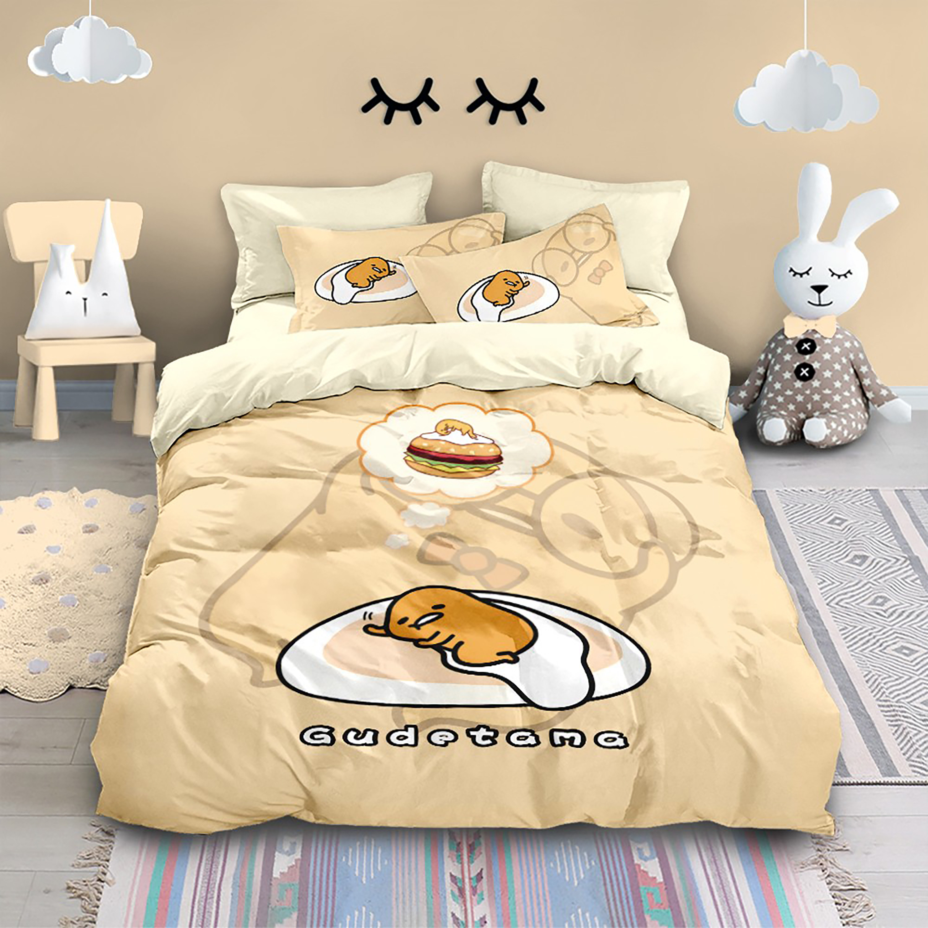 懒蛋蛋纯棉被罩四件套100%全棉可爱儿童被套学生床单床笠款三件套