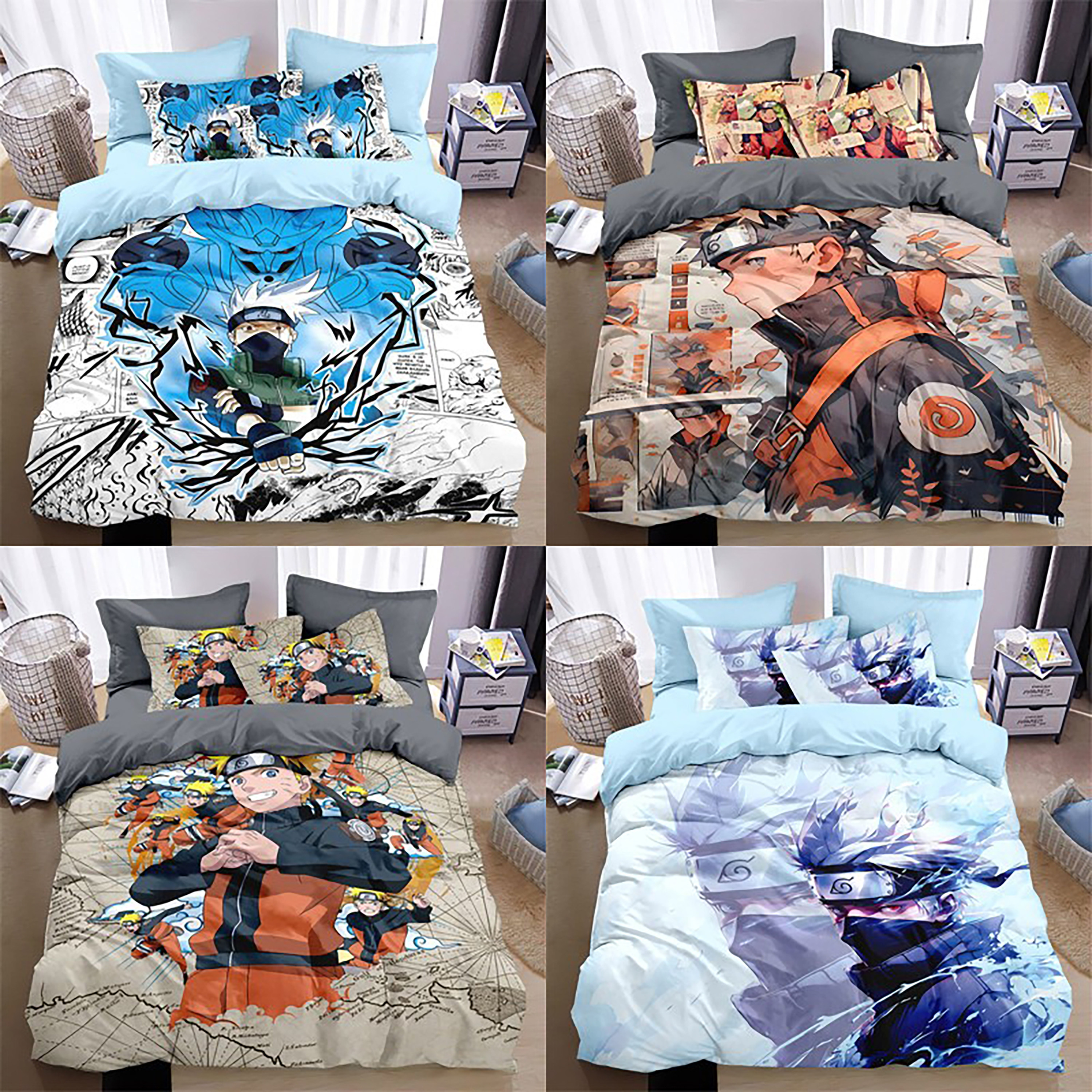 火影忍者鸣人佐助纯棉被套四件套100%全棉儿童学生床上用品三件套