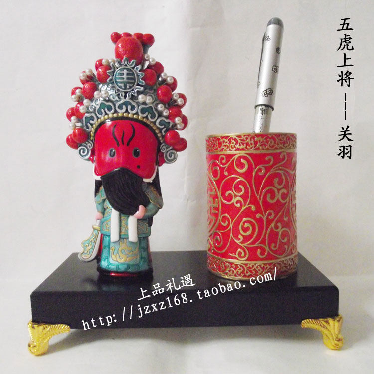 脸谱泥塑 民俗手工艺品 三国人物 创意笔筒 q版 桌面摆件