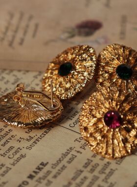 Vintage 法国进口复刻重工金色熔岩大耳夹银针款耳环中古