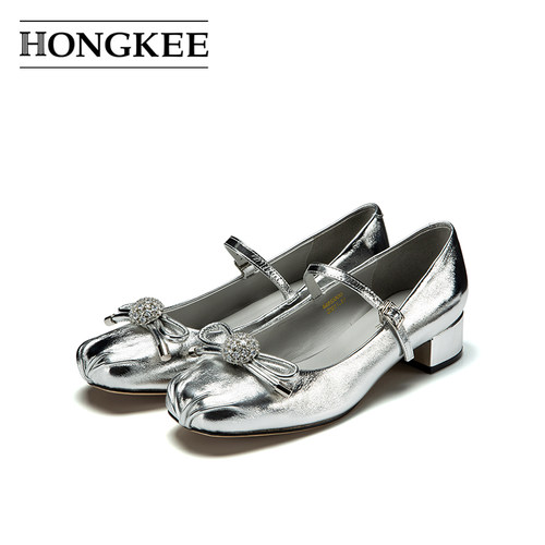 Hongkee/红科单鞋2025新款女士粗跟气质芭蕾玛丽珍鞋女鞋HA85S300