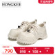 红科女鞋 新款 2025秋厚底内增高时尚 Hongkee 圆头系带单鞋 H805D316