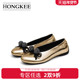 红科平底鞋 女2025春季 金色 Hongkee 银色圆头浅口单鞋 H615D100