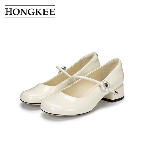Hongkee/红科女鞋2026春季新款粗跟浅口简约单鞋玛丽珍鞋H816D106