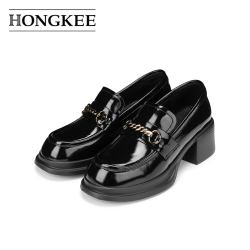 Hongkee/红科乐福鞋2026新款职场高跟通勤粗跟秋季女鞋H276D310