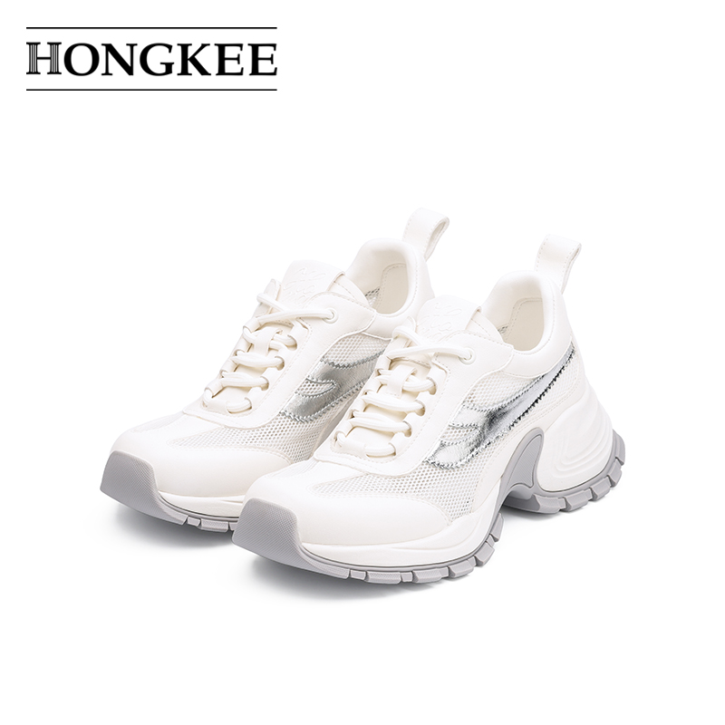 Hongkee/红科鞋子女2025新款网眼透气女鞋夏季厚底老爹鞋HB25X201