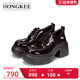 Hongkee H806D102 厚底粗跟亮面系带深口单鞋 红科女鞋 2026年春季