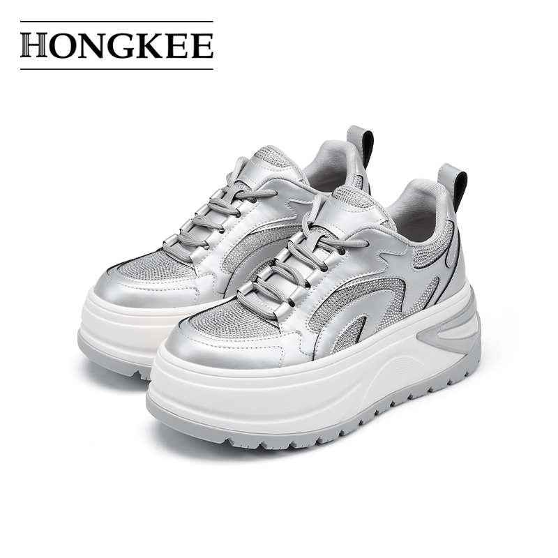 Hongkee/红科女鞋厚底增高水钻时尚休闲鞋秋季新款鞋子HB24X302
