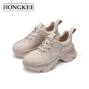 女款 Hongkee 2024新款 牛皮流行厚底休閑女鞋 紅科老爹鞋 HB24X101