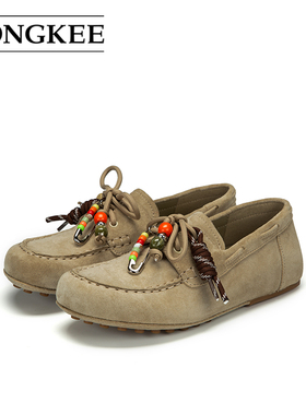 Hongkee/红科乐福鞋女款2025新款秋季时尚休闲舒适豆豆鞋H805D318