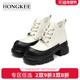 圆头厚底亮面时尚 Hongkee 红科靴子女2024新款 休闲女靴H614D420