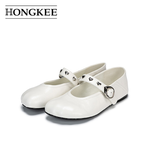 Hongkee/红科平底鞋2026年秋季舒适通勤浅口玛丽珍女鞋H616D300