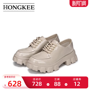 红科单鞋 深口厚底鞋 女款 圆头系带通勤鞋 H056Z101 2026新款 Hongkee