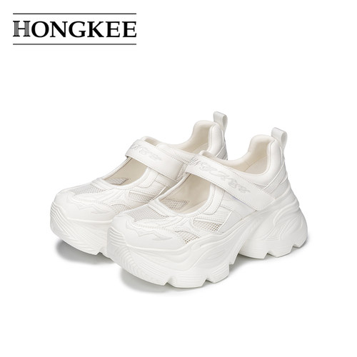 Hongkee/红科单鞋女2026春季新款透气网面厚底休闲玛丽珍HC56X112