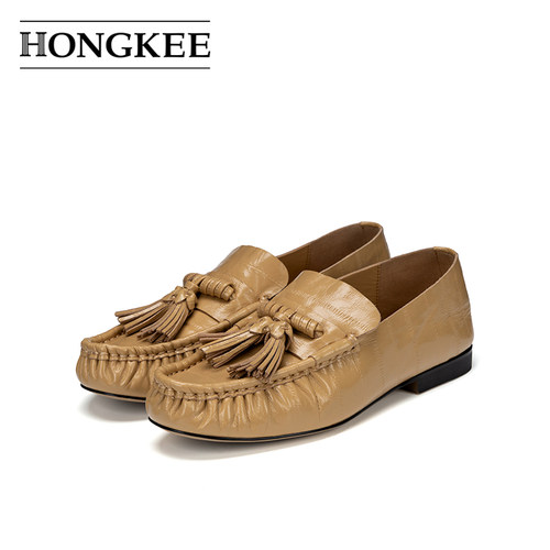 Hongkee/红科单鞋2026年春季女士通勤平底鞋牛皮乐福鞋H566S103