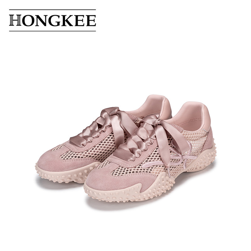 Hongkee/红科德训鞋夏季新款女款大网孔透气系带休闲鞋H046X200