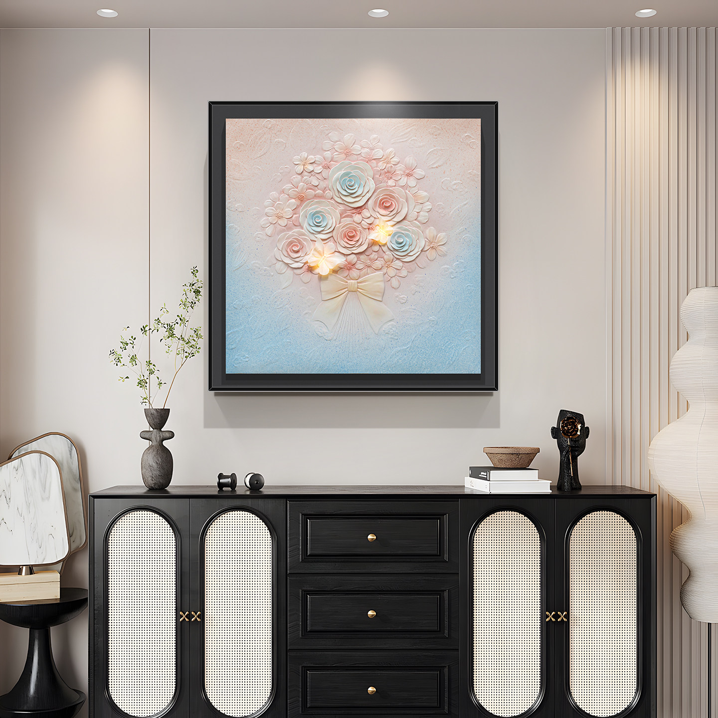 2026新品-现代玫瑰花装饰画客厅卧室挂画立体浮雕花卉壁画轻奢风