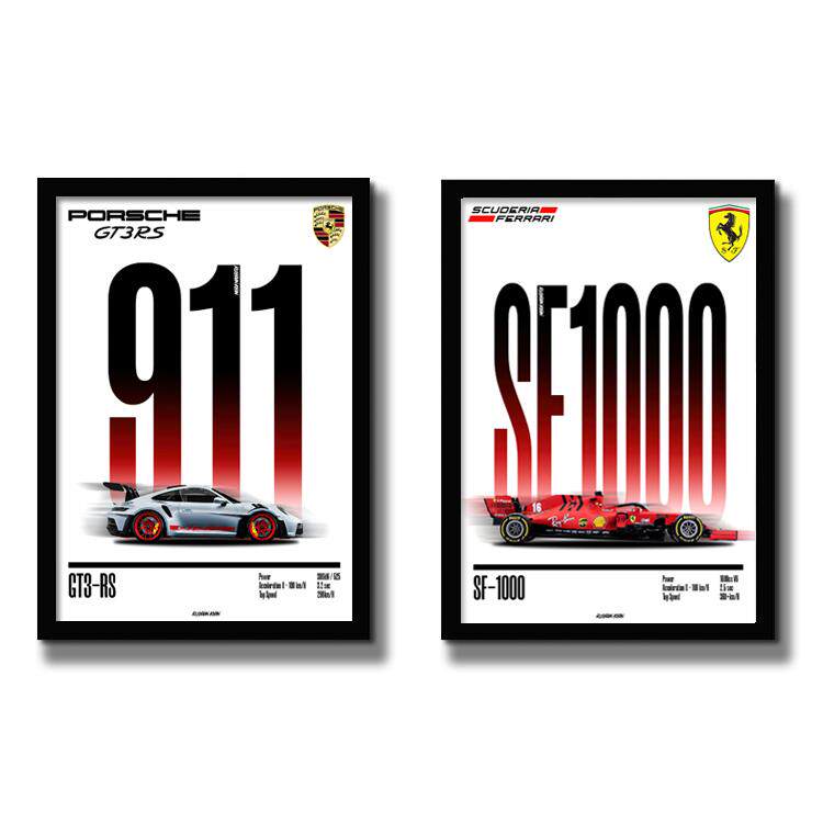 法拉利F1海报保时捷911装饰画