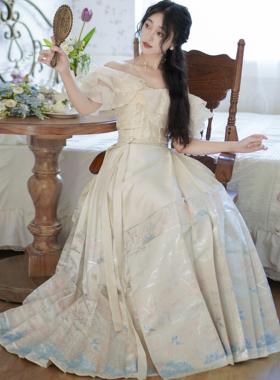 现货浅色马面裙明制汉服女新款国风日常六对褶缎面白色粉色