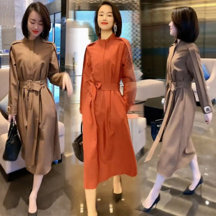 网红欧货连衣裙女2021秋冬新款 腰带长裙潮 设计感高档女神范OL风格