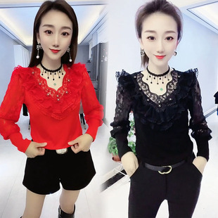 秋季很仙的蕾丝衫网红2021新款洋气飞边女神范小性感美背打底衫春