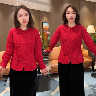 国风衬衫女2026春新款高档刺绣气质减龄本命年新年中式盘扣上衣冬