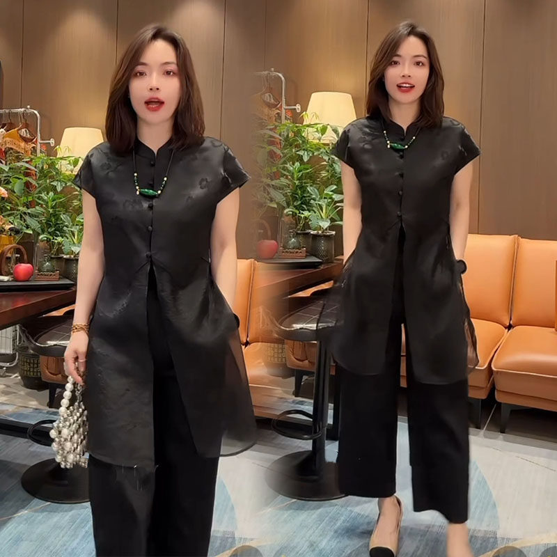 2025夏季国风中长款百搭开叉衬衫