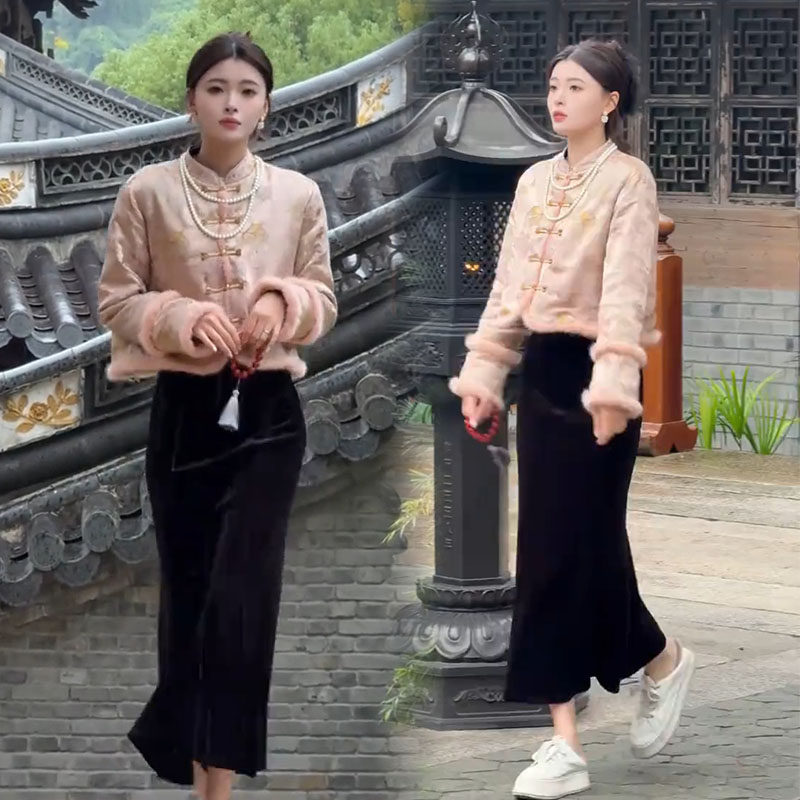 新中式时尚套装女2025冬季新款国风盘扣棉服外套丝绒半裙时尚套装,女装/女士精品,时尚套装,淘宝优惠券,粉丝福利购,淘宝优惠卷