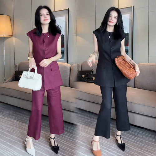 2025夏季包袖马夹阔腿裤时尚套装
