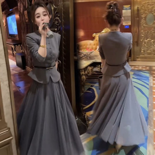 气质优雅显瘦腰带西装 时尚 新款 女2026春季 外套网纱半裙两件套 套装