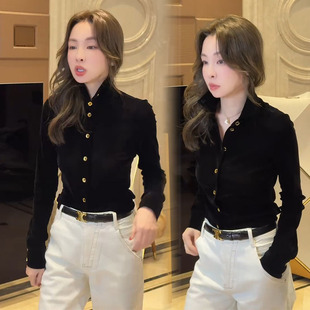 丝绒衬衫女2026春季新款气质修身显瘦多种穿法翻领百搭弹力打底衫