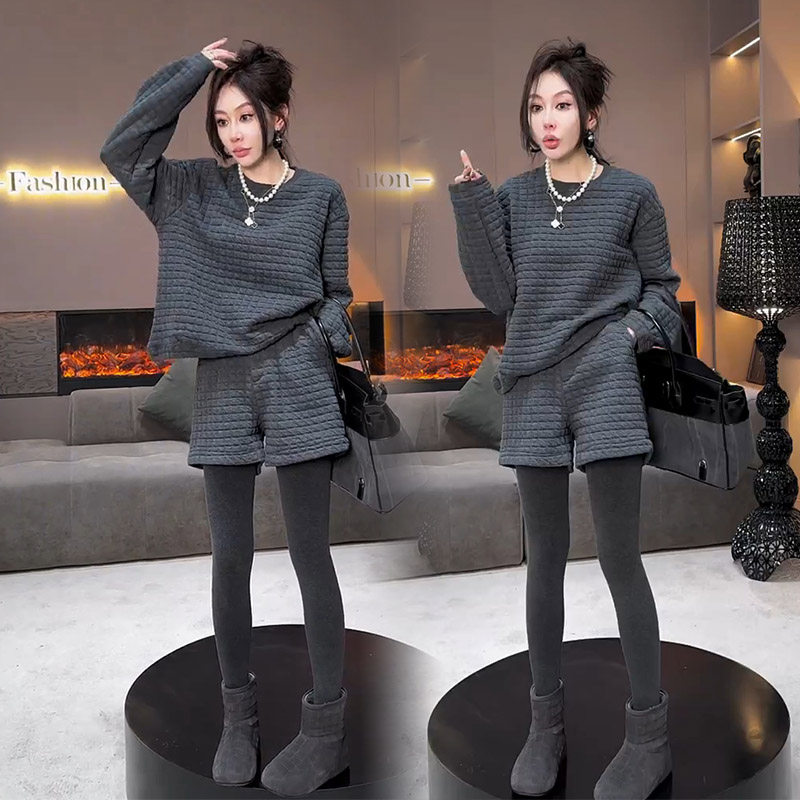 欧货时尚套装女2025冬季新款气质女神卫衣短裤显瘦加厚休闲两件套,女装/女士精品,时尚套装,淘宝优惠券,粉丝福利购,淘宝优惠卷