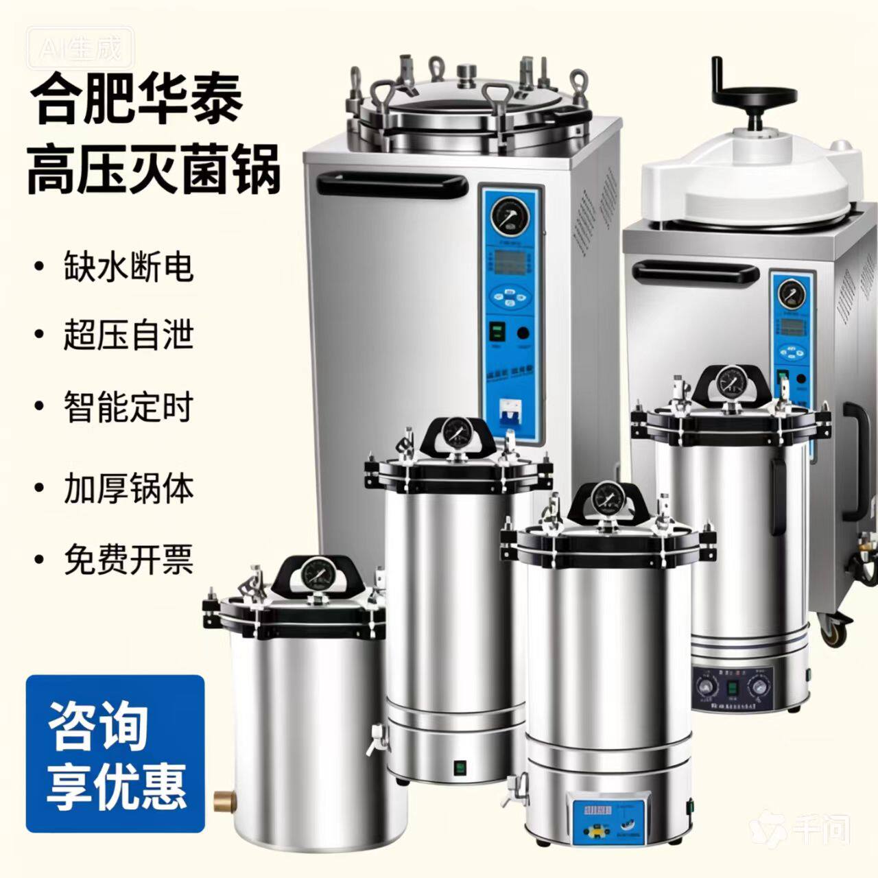 合肥华泰LX-CB35L5075不锈钢压力蒸汽灭菌器定时自控实验室消毒锅