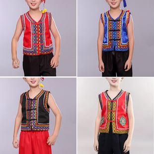 少数民族演出服装研学马甲成人男苗族壮族男女儿童运动会马褂马夹