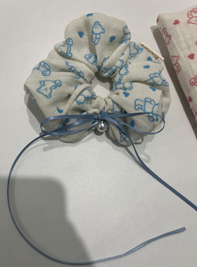 韩国进口布料小熊大肠圈蝴蝶结发绳发圈头绳皮筋手作发饰品