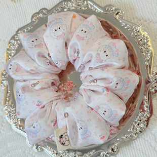 oohlala枕头发圈可爱碎花小狗大肠发圈头绳丸子头缎面肠圈柔软